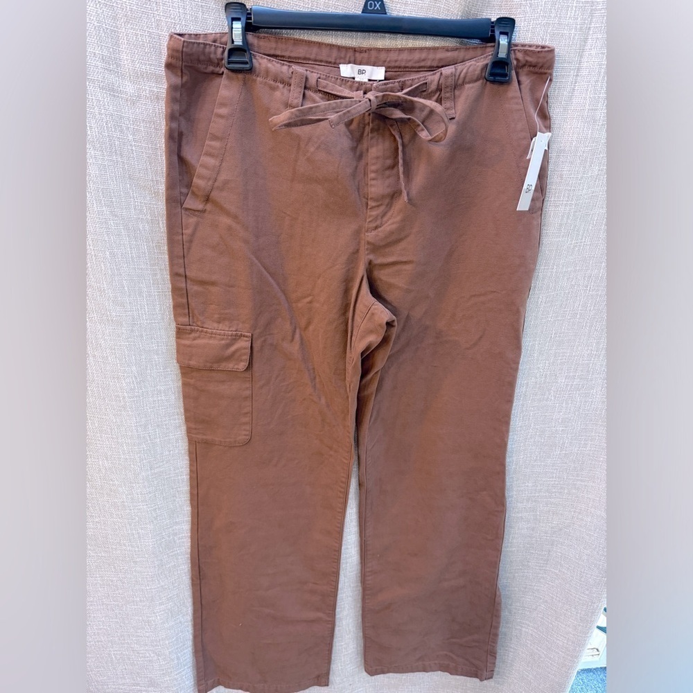 BP High Rise Wide Leg Cargo Pants Brown Size 27 drawstring Waist Cotton NWT